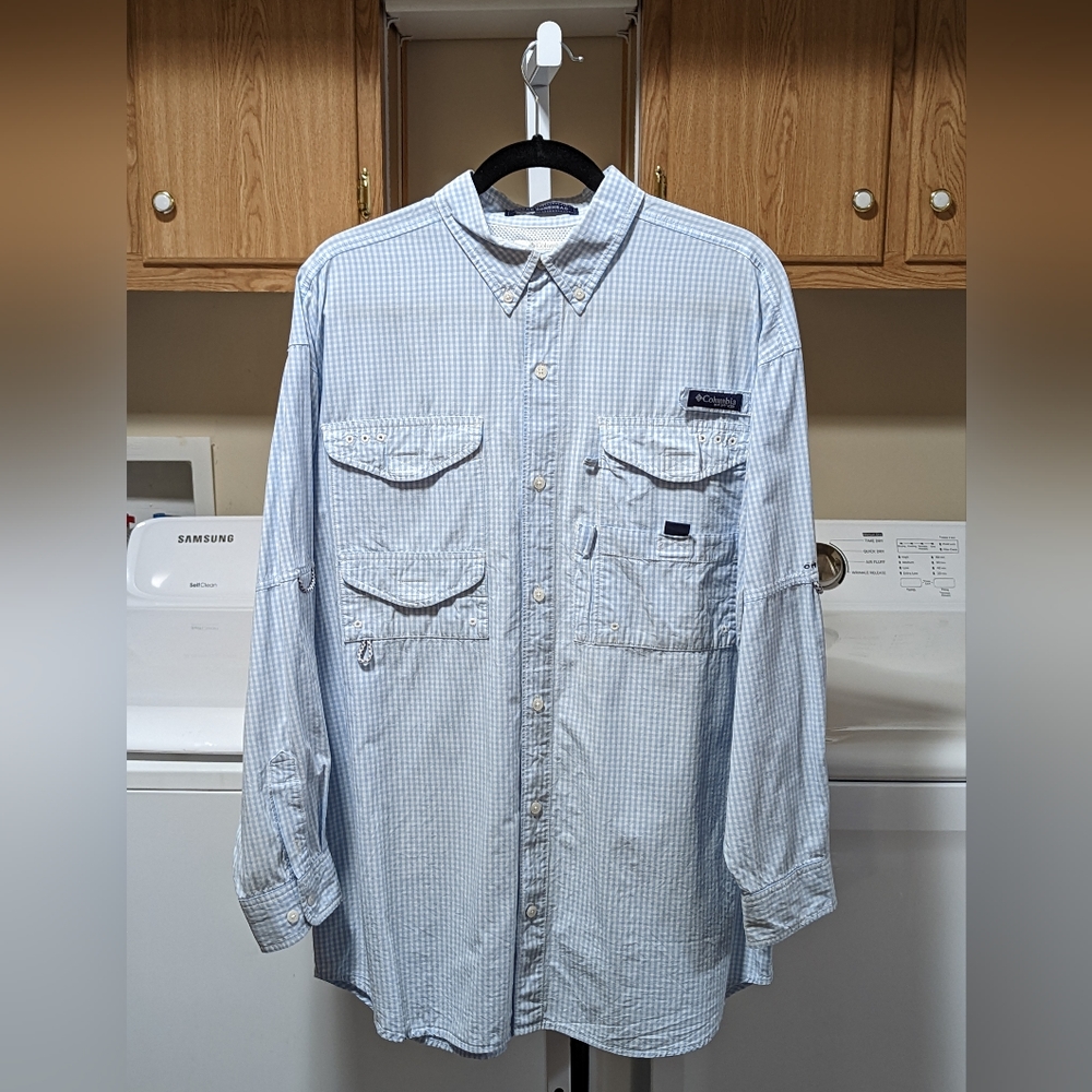 Columbia Men's Classic Long Sleeve Fishing Shirt Blue Gingham Size L